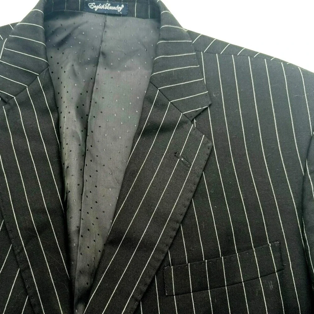 ENGLISH LAUNDRY Men's 44R Black Striped‎ Lined Formal Suit Jacket Blazer Career